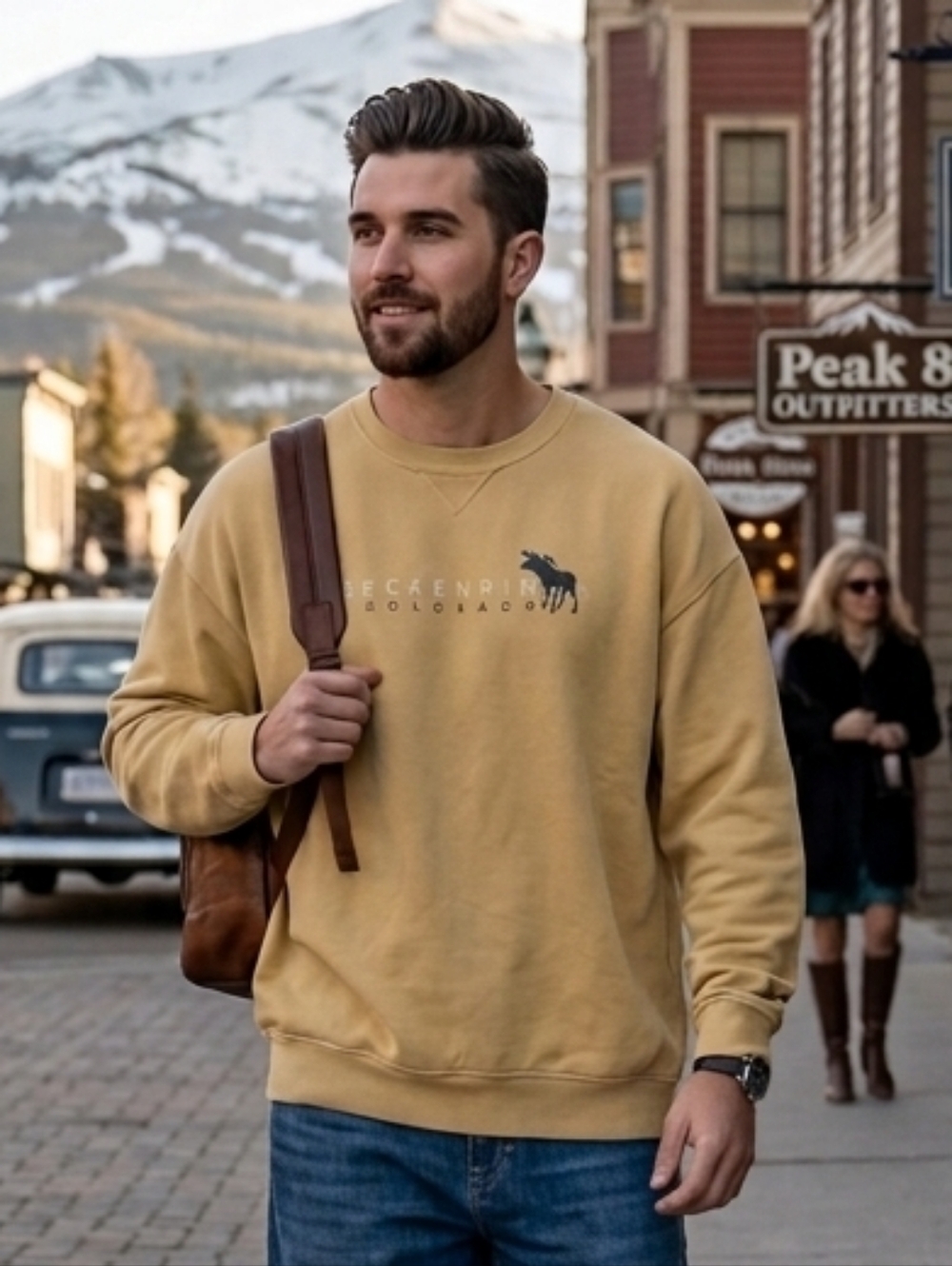 Vtg Y2K Breckenridge Colorado Men's Crewneck Sweatshirt Butter Yellow XL‎ Unisex